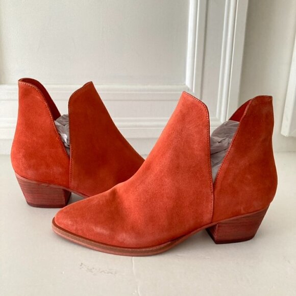 NWOT Free People Charm Double V Red Suede Ankle Boots Sz 36.5 - Picture 1 of 6